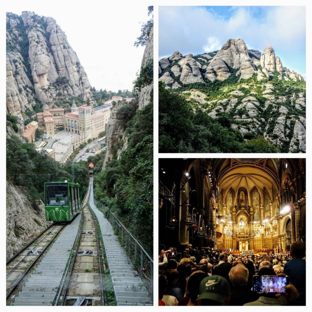 Collage van de Montserrat Experience, met onder andere het funicular-treintje